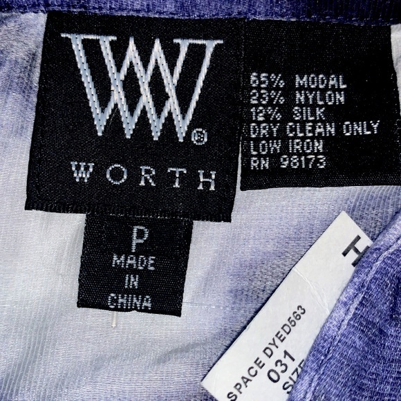 W by Worth sz P (XS/S) top blue & white tie dye long sleeve cold shoulder blouse - Picture 12 of 16